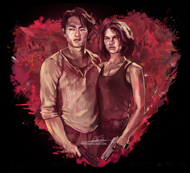 Illustration for article titled Glenn and Maggie of The Walking Dead! Â Valentine's Day Edition Speed Painting! Â (SeeBonnyDraw)